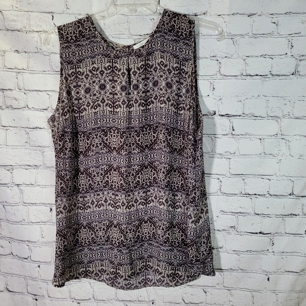 VIOLET + CLAIRE Sleeveless‎ Brown Cream Geometric Flowy BLOUSE TOP, Sz 2X